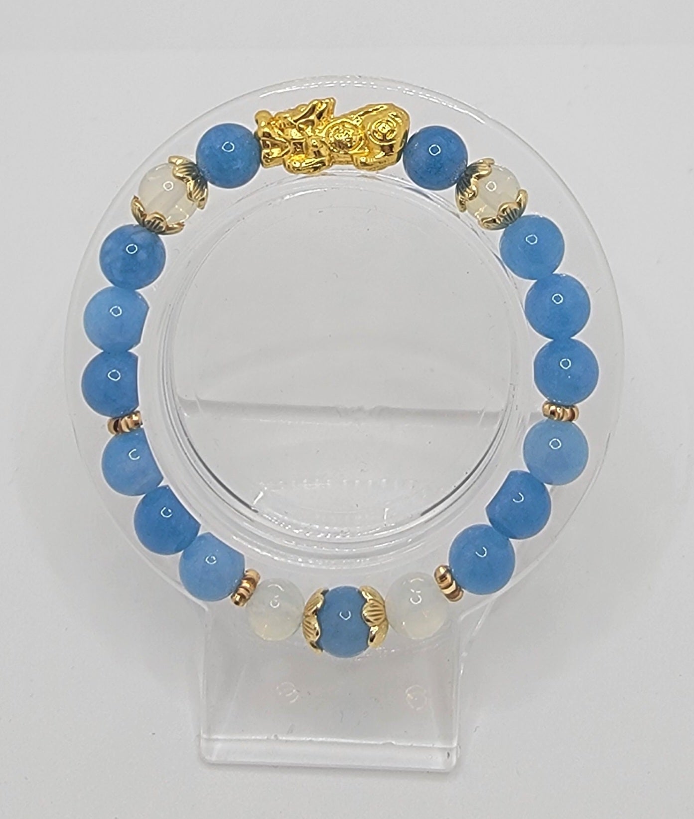 Aquamarine & Opal on 18K Gold Plated Pi Xiu (dragon) Charm with 18k Gold Plated Accents--FREE SHIPPING for this item!