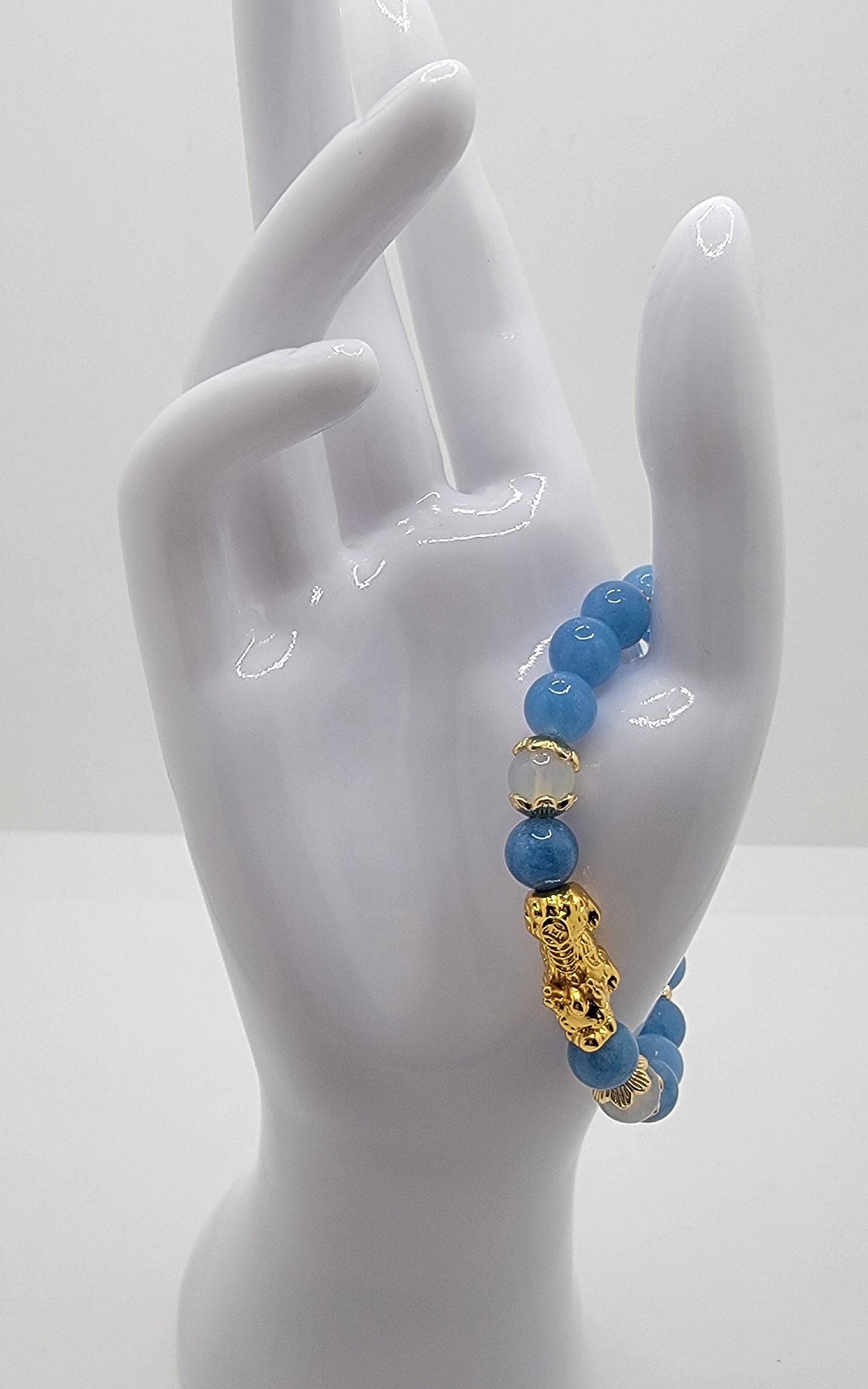 Aquamarine & Opal on 18K Gold Plated Pi Xiu (dragon) Charm with 18k Gold Plated Accents--FREE SHIPPING for this item!