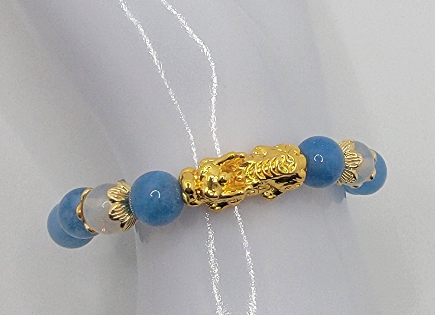 Aquamarine & Opal on 18K Gold Plated Pi Xiu (dragon) Charm with 18k Gold Plated Accents--FREE SHIPPING for this item!