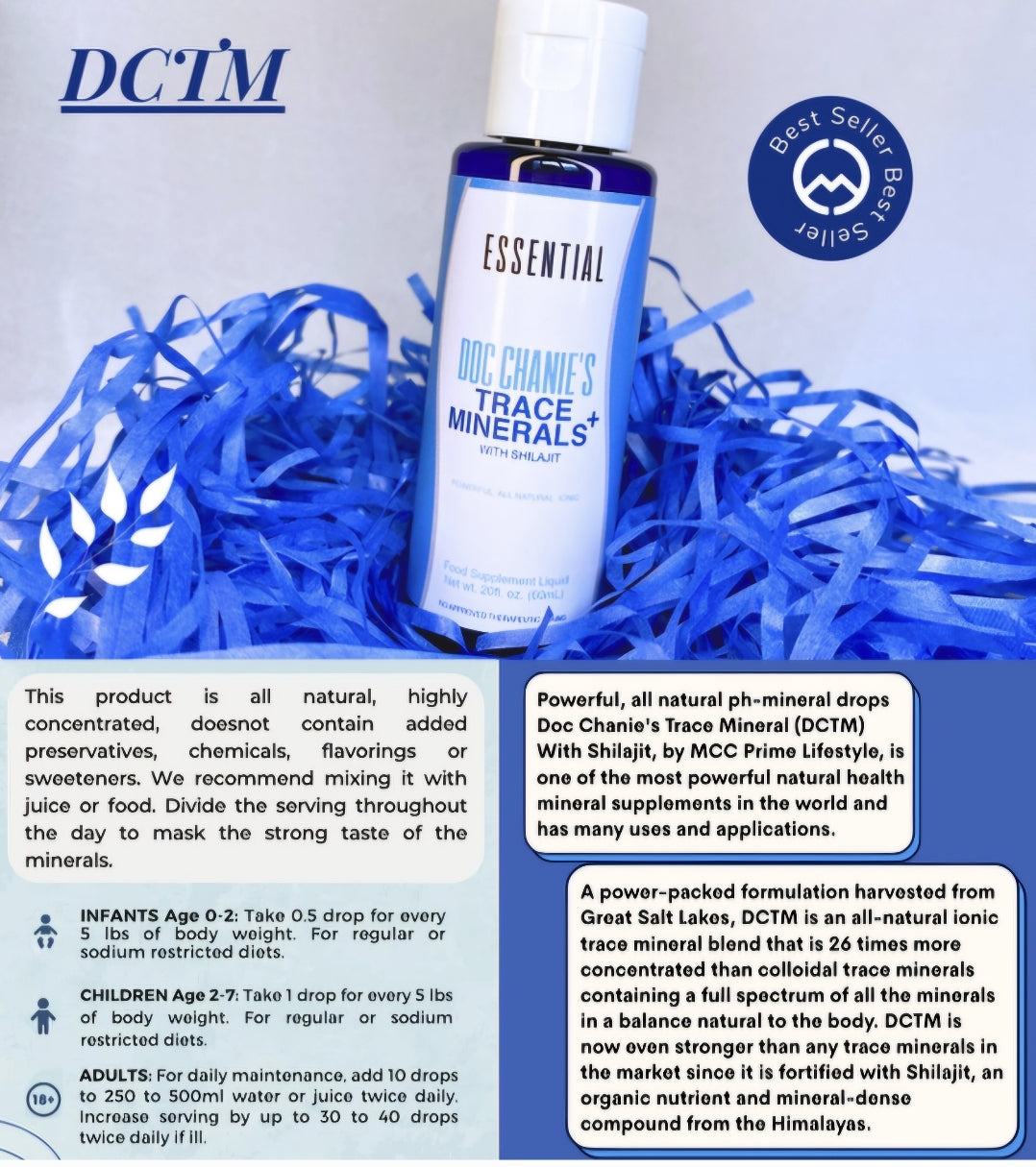 Best Seller! MCC Essential DCTM (Doc Chanie's Trace Minerals) with Shilajit- 100ml-$154 Minus Your Discount-SALE ENDS 5/30/26---READY TO SHIP!
