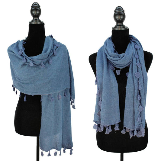 Crochet Coins Lace Tassels Oblong Scarf Shawl