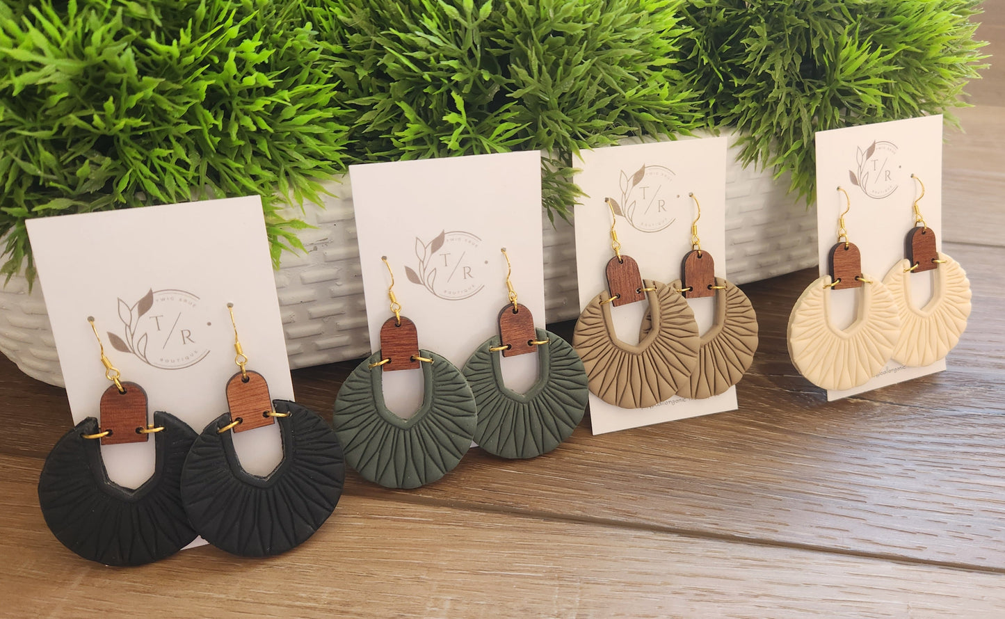 Luna|  Embossed Clay & Wood statement earring