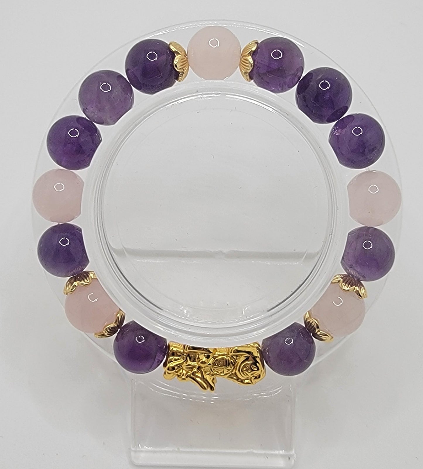 Amethyst & Rose Quartz on 18K Gold Plated Pi Xiu (dragon) Charm with 18k Gold Plated Accents--FREE SHIPPING for this item!