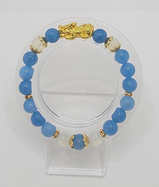 Aquamarine & Opal on 18K Gold Plated Pi Xiu (dragon) Charm with 18k Gold Plated Accents--FREE SHIPPING for this item!