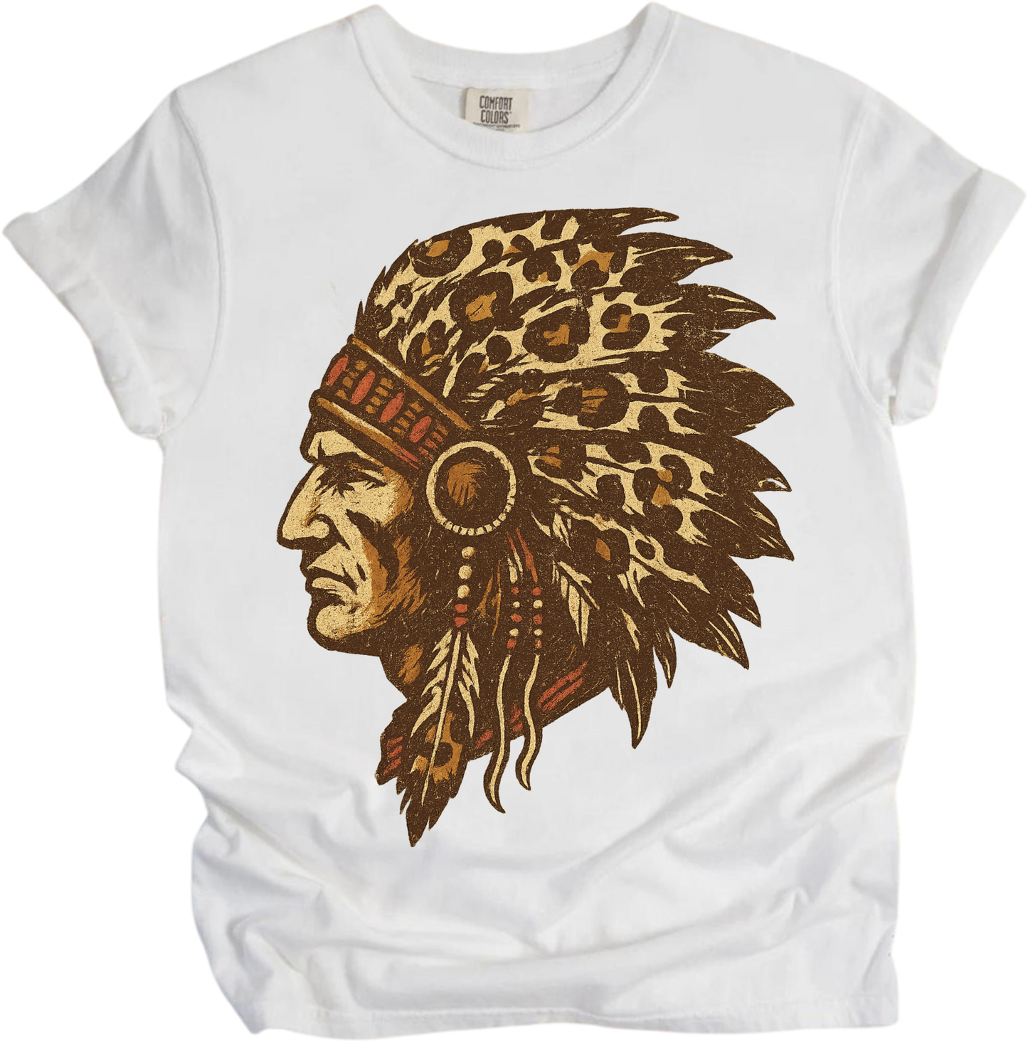 Leopard Print Indian Chief Head Shirt - Printed On Comfort Colors
