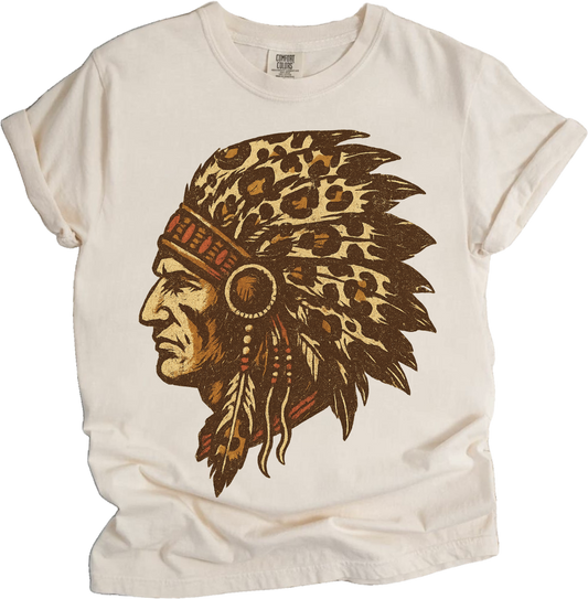 Leopard Print Indian Chief Head Shirt - Printed On Comfort Colors