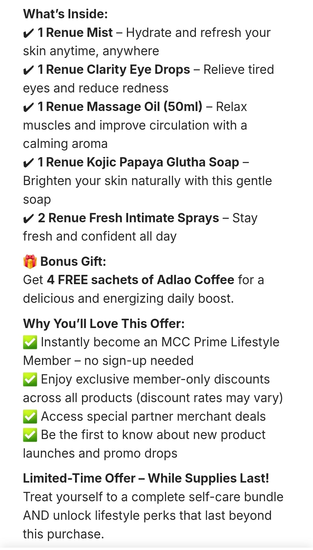 MCC PARTNER WELLNESS PKG  + Free Lavender Burlap-Linen Drawstring Gift Bag