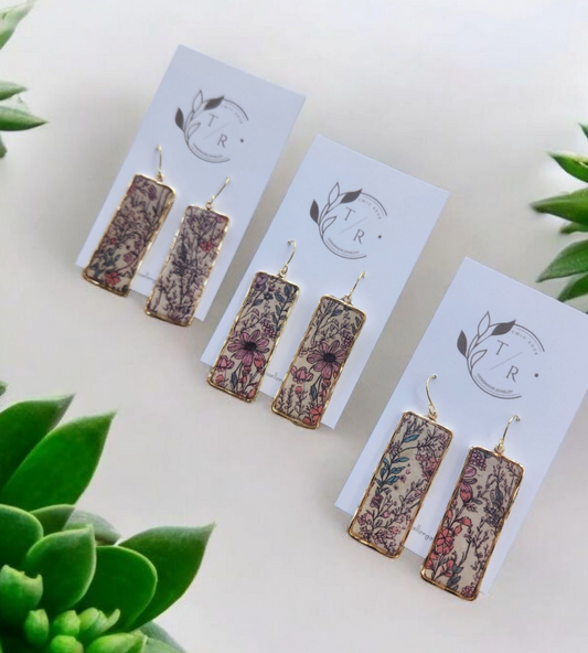 Boho Floral and gold dangles